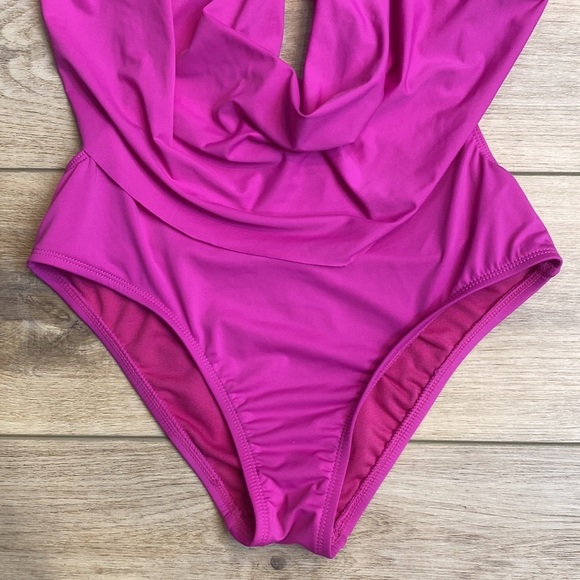 Bar III Cowl Neck Monokini hot pink one piece bathing‎ suit backless - Picture 8 of 14